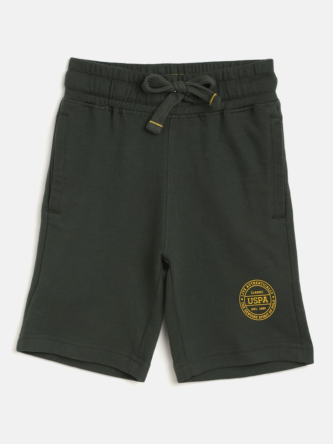 

U.S. Polo Assn. Kids Boys Green Cotton Solid Lounge Shorts