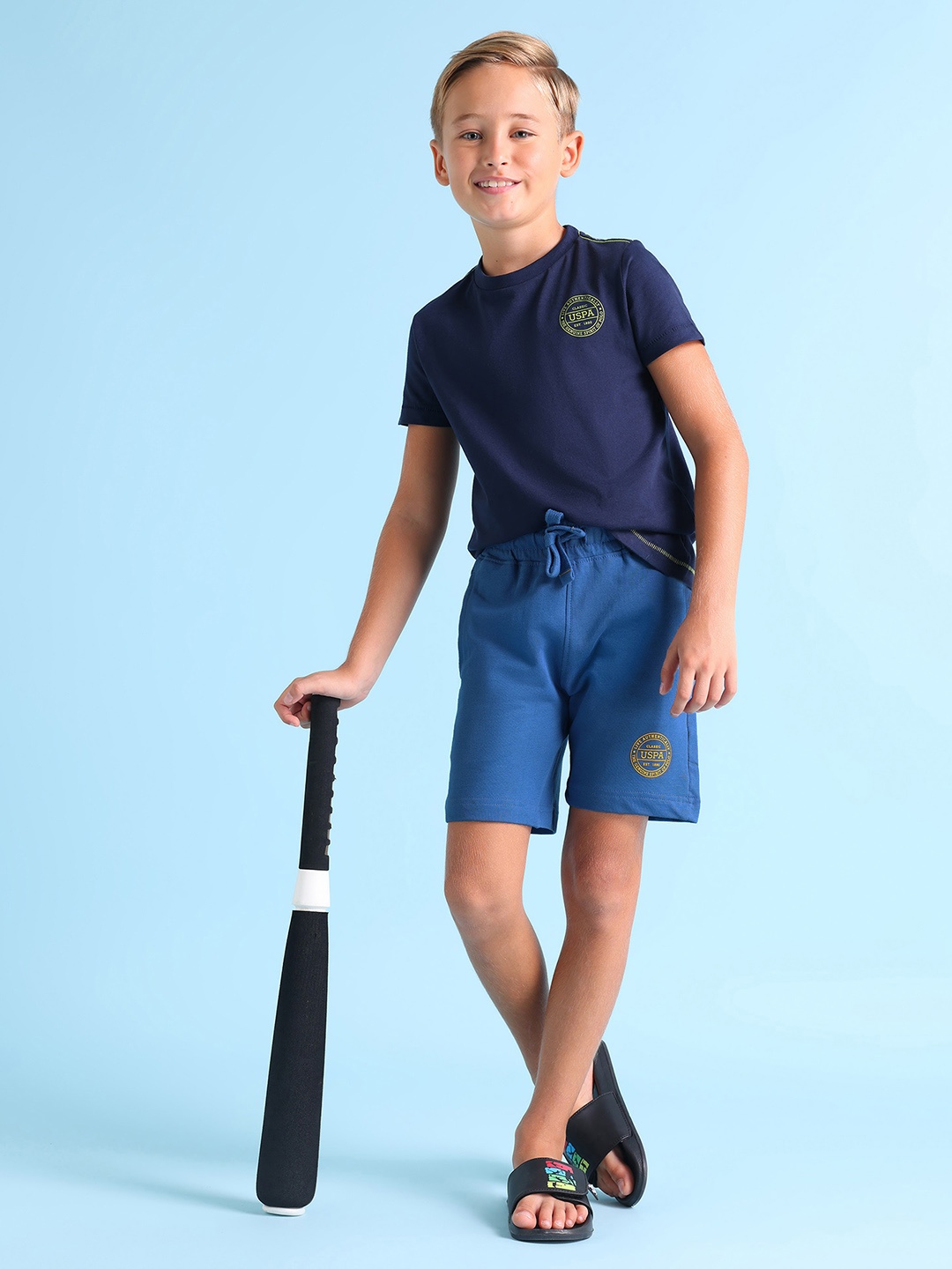 

U.S. Polo Assn. Kids Boys Blue Cotton Solid Lounge Shorts