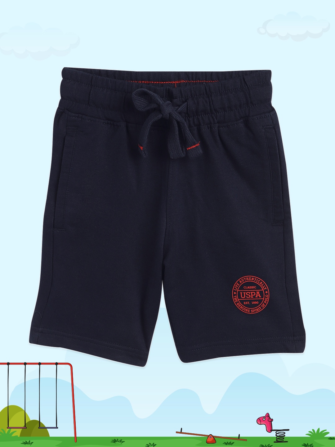 

U.S. Polo Assn. Kids Boys Navy Blue Cotton Solid Lounge Shorts