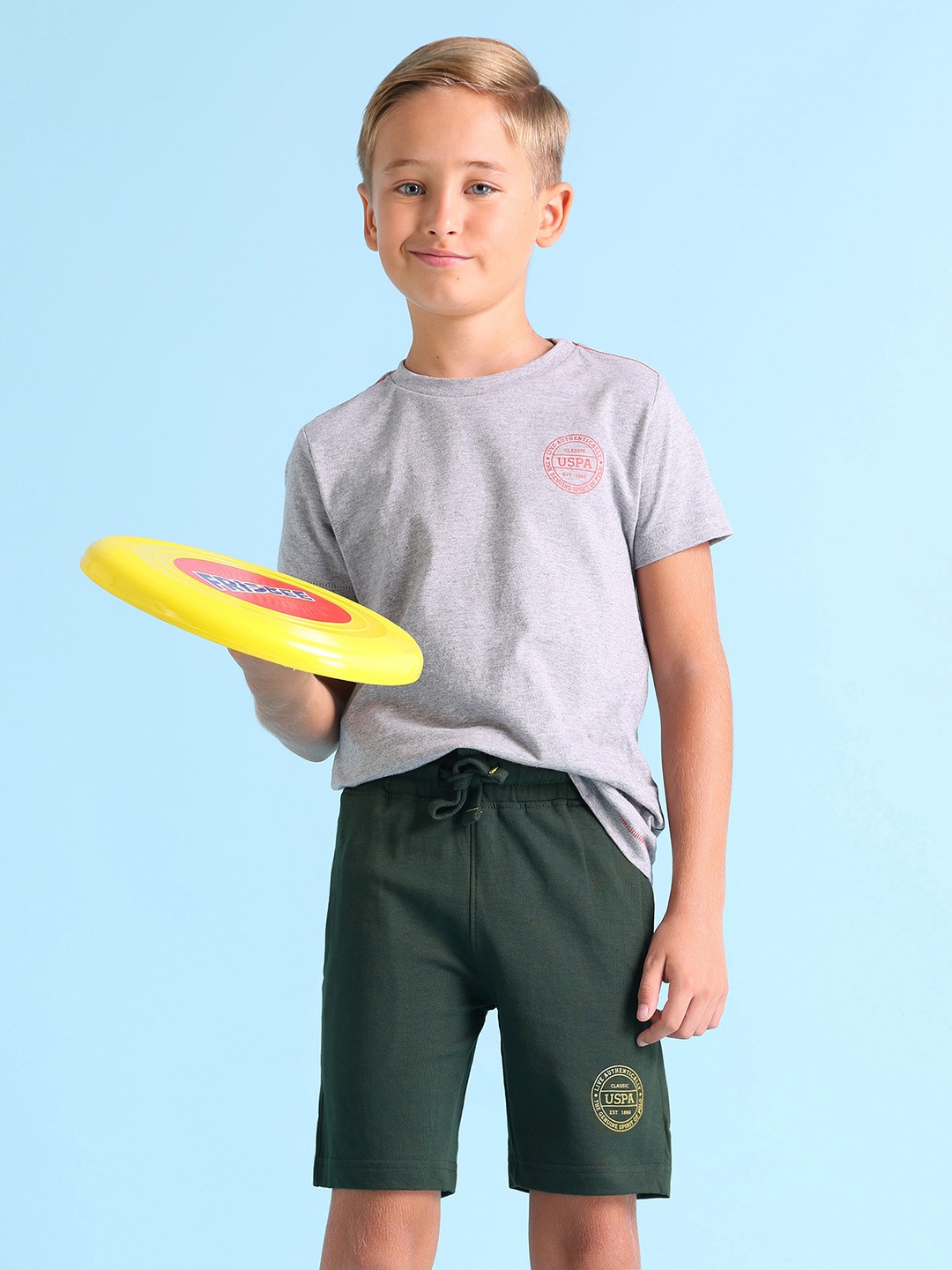 

U.S. Polo Assn. Kids Boys Olive Green Cotton Solid Lounge Shorts