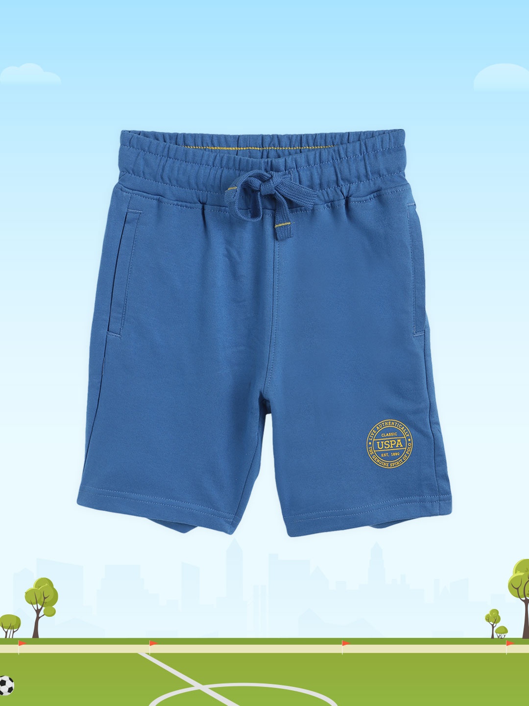 

U.S. Polo Assn. Kids Boys Blue Cotton Solid Lounge Shorts