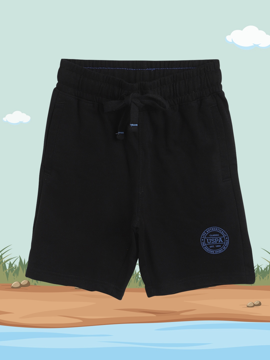 

U.S. Polo Assn. Kids Boys Black Cotton Solid Lounge Shorts