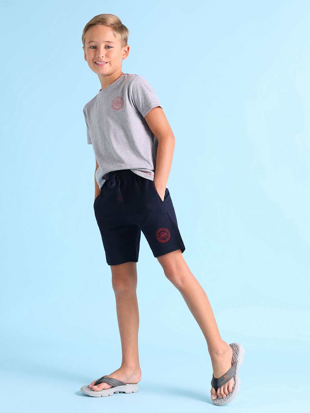 

U.S. Polo Assn. Kids Boys Navy Blue Cotton Solid Lounge Shorts
