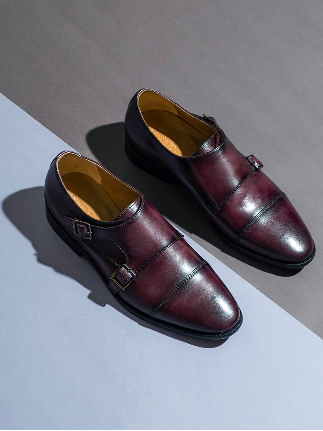

Saint G Men Purple Solid Leather Formal Monk Shoes