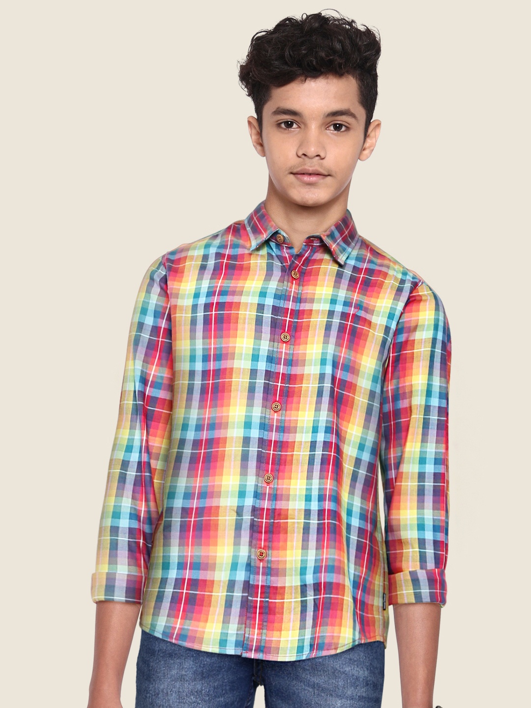 

Indian Terrain Boys Red & Yellow Cotton Tartan Checks Casual Shirt