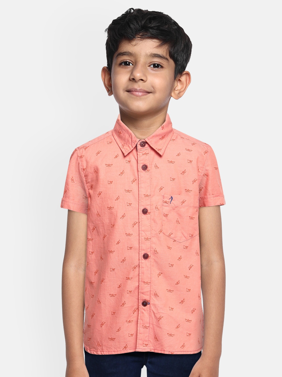

Indian Terrain Boys Orange Printed Regular Fit Pure Cotton Casual Shirt