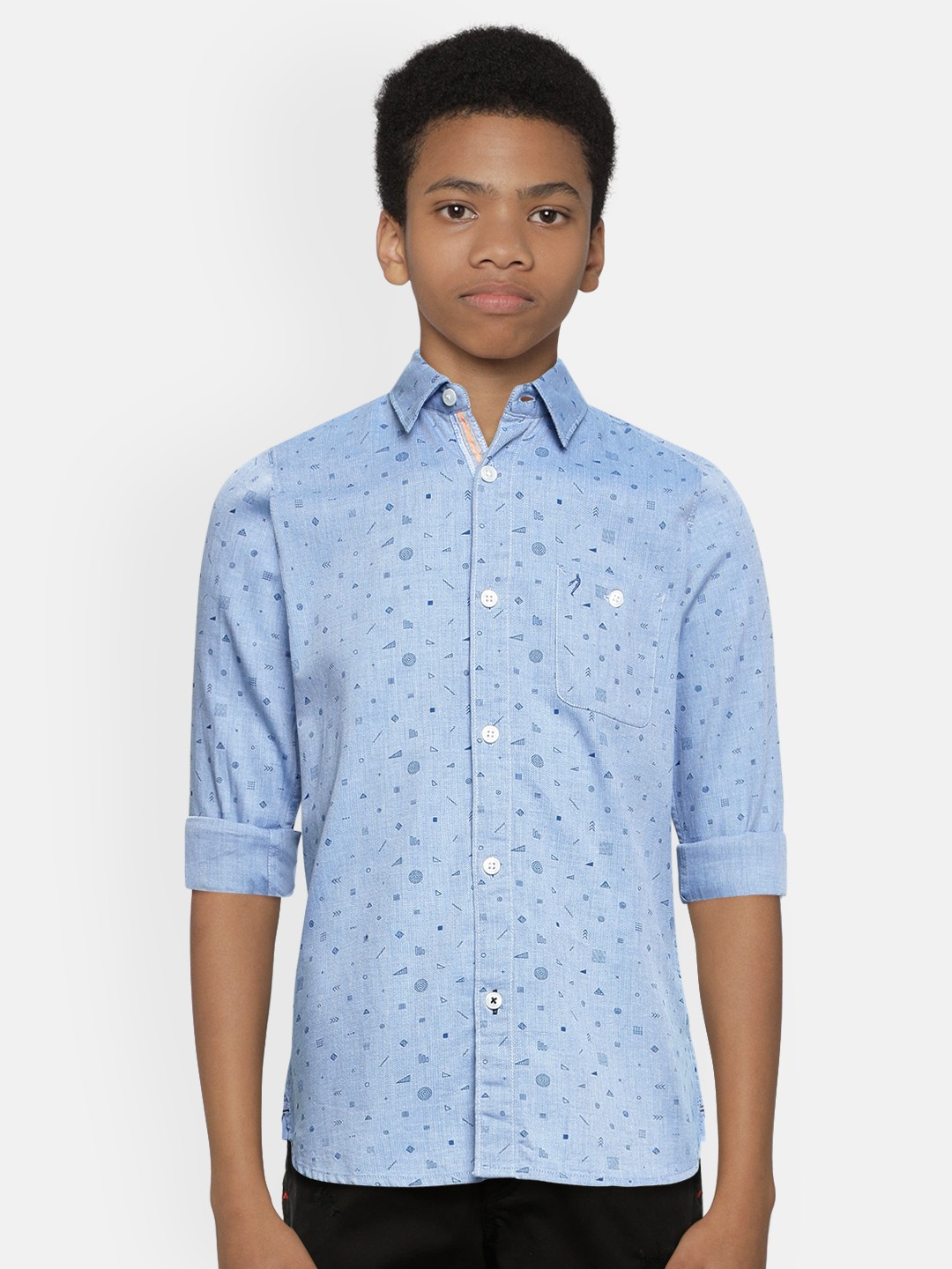 

Indian Terrain Boys Blue Printed Regular Fit Pure Cotton Casual Shirt