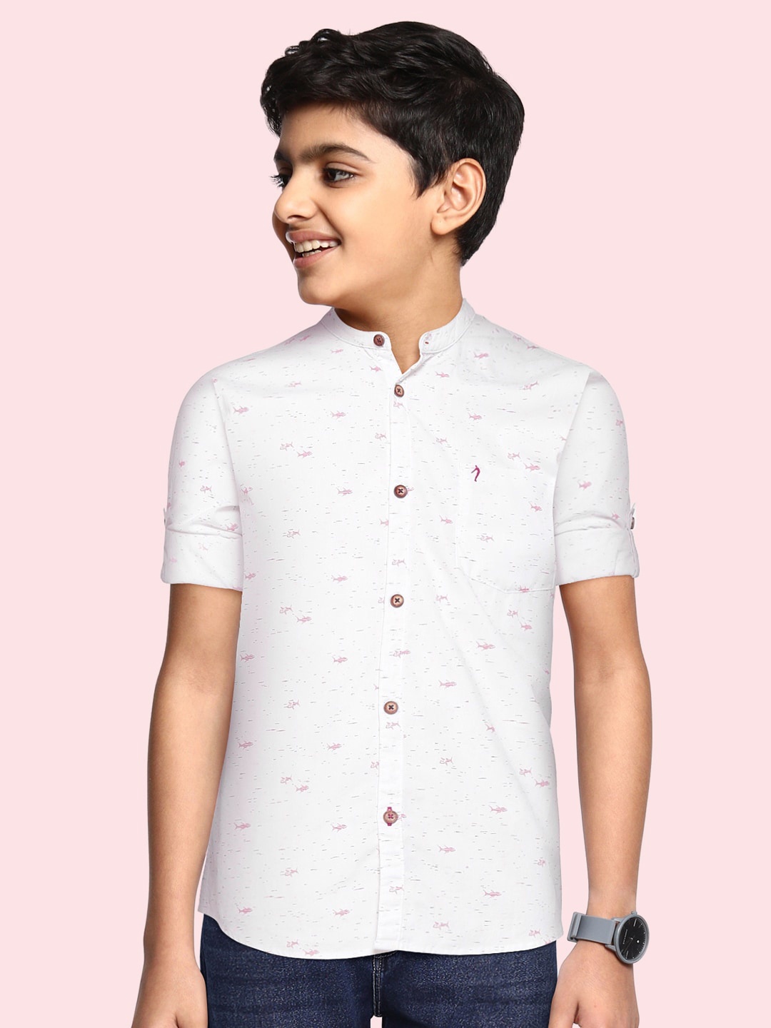 

Indian Terrain Boys White & Red Pure Cotton Conversation Print Casual Shirt