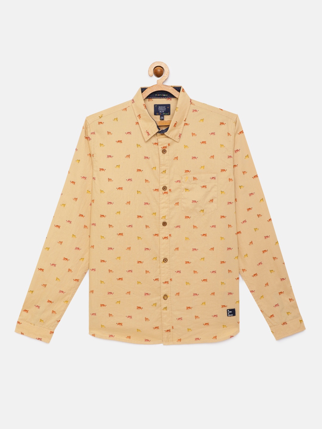 

Indian Terrain Boys Beige Animal Printed Pure Cotton Casual Shirt
