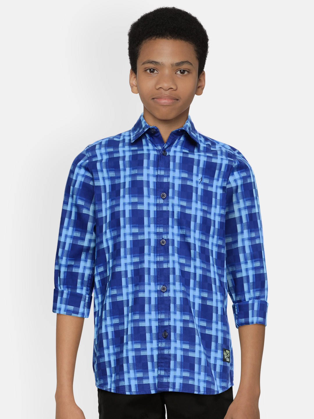 

Indian Terrain Boys Blue Checked Regular Fit Pure Cotton Casual Shirt