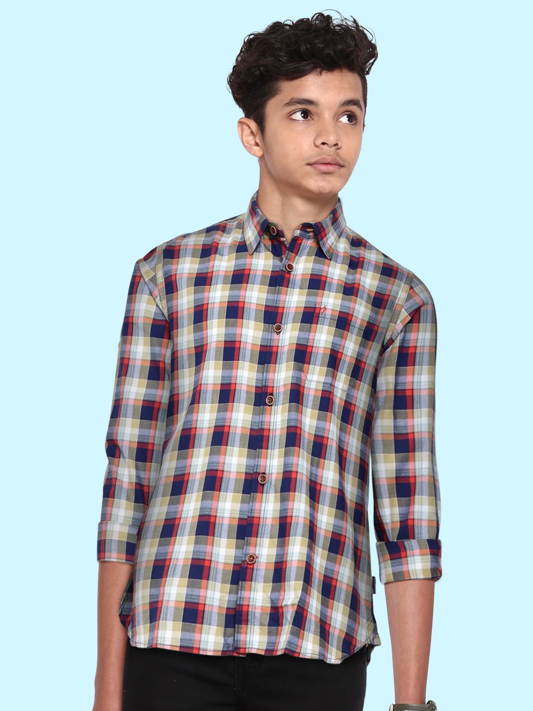 

Indian Terrain Boys Red & Blue Checked Pure Cotton Casual Shirt