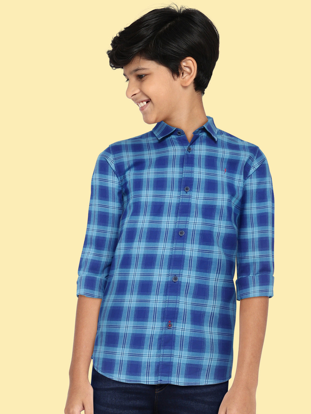 

Indian Terrain Boys Blue Tartan Checked Pure Cotton Casual Shirt