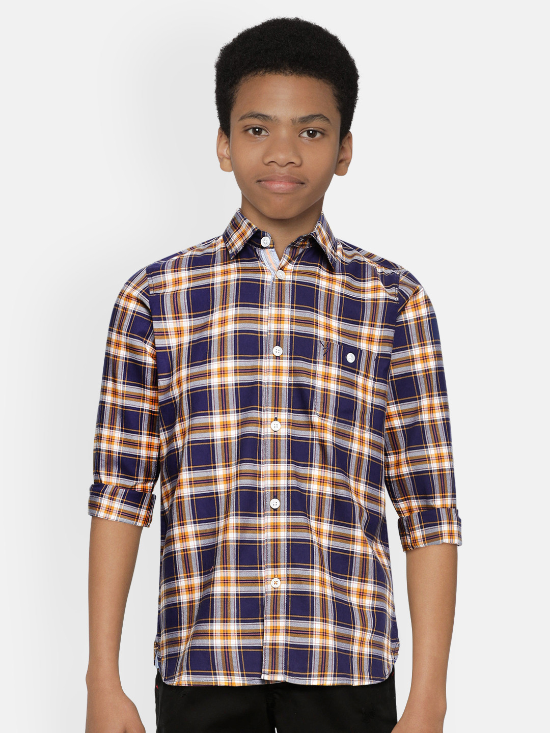 

Indian Terrain Boys Navy Blue & Beige Tartan Checked Pure Cotton Casual Shirt