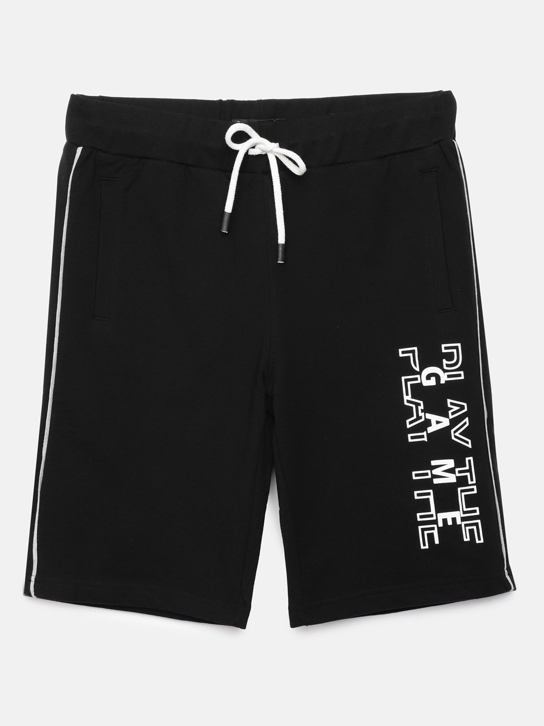 

Indian Terrain Boys Black Typography Printed Pure Cotton Regular Shorts