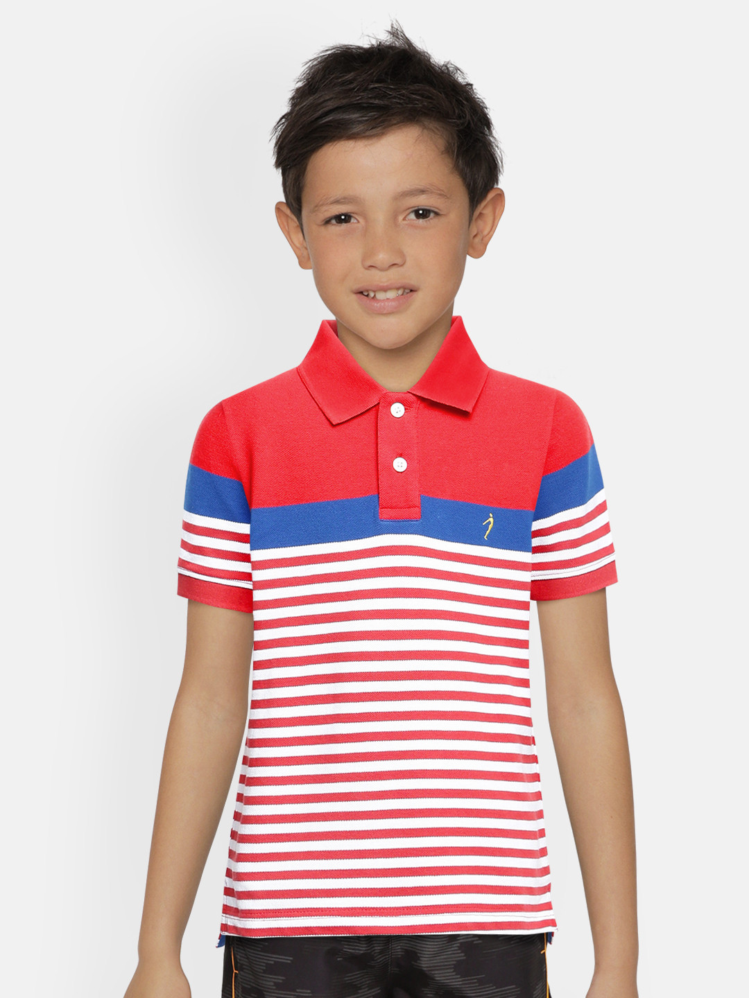 

Indian Terrain Boys Red White Pure Cotton Striped Polo Collar Pure Cotton T-shirt