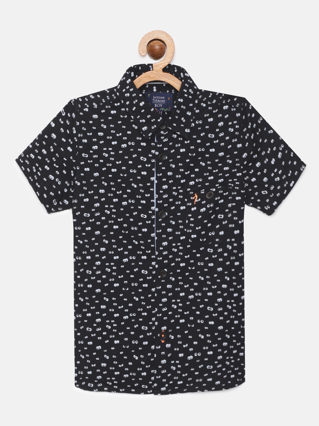 

Indian Terrain Boys Black Pure Cotton Printed Casual Shirt