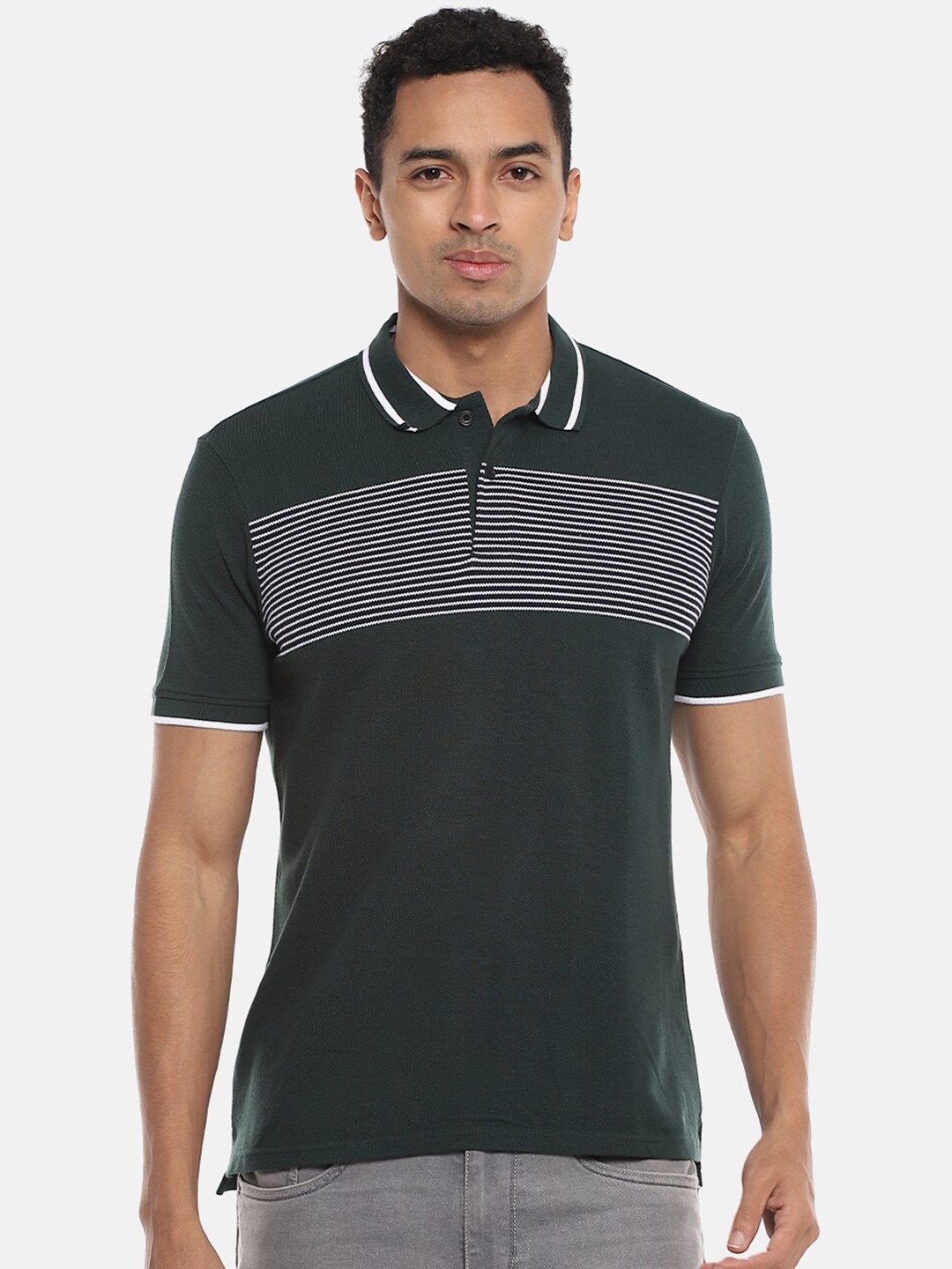 

Campus Sutra Men Green Colourblocked Polo Collar T-shirt