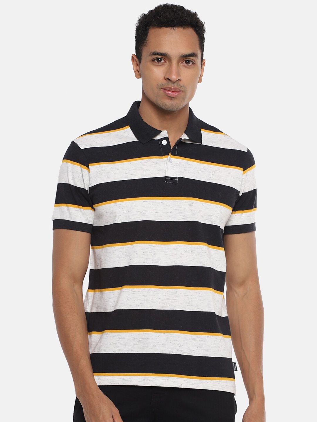 

Campus Sutra Men Off-White Colourblocked Polo Collar T-shirt
