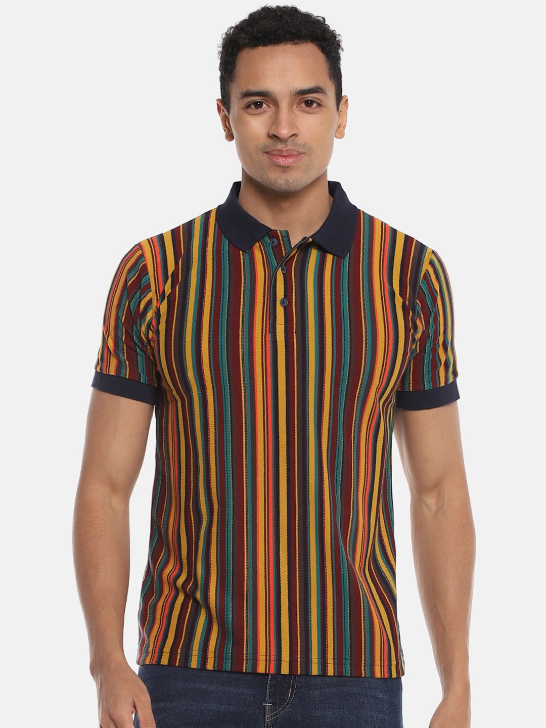 

Campus Sutra Men Multicoloured Striped Casual T-shirt, Multi