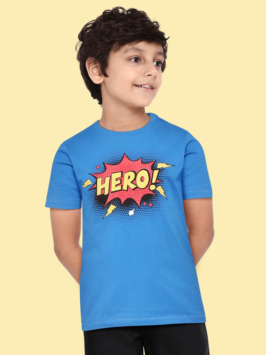 

Indian Terrain Boys Blue & Red Embossed Print Pure Cotton T-shirt