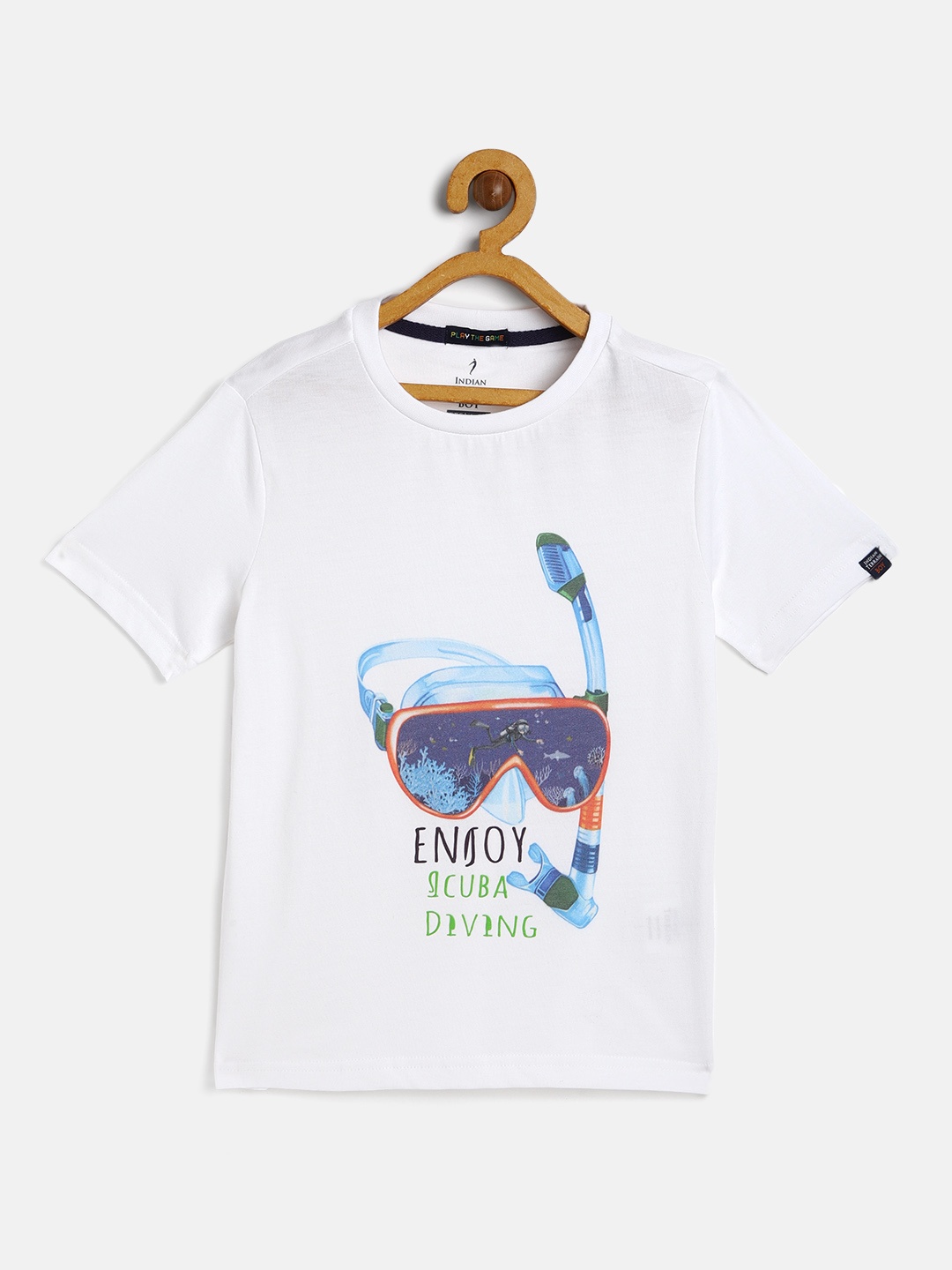

Indian Terrain Boys White Printed Pure Cotton T-shirt