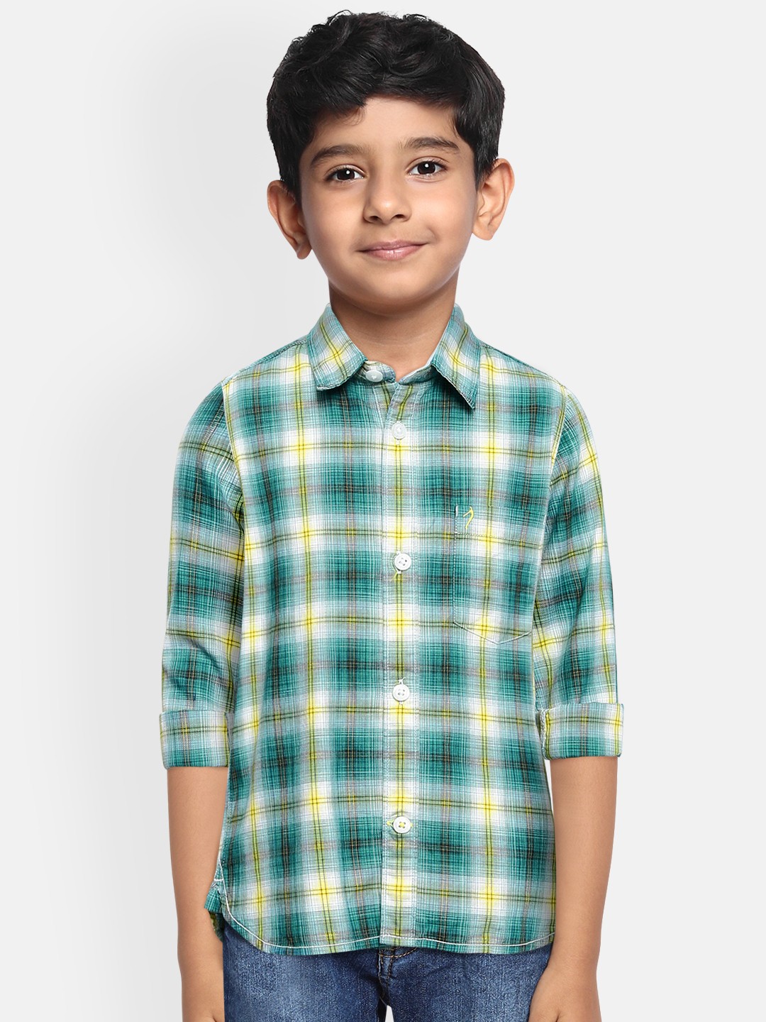 

Indian Terrain Boys Green Pure Cotton Checked Casual Shirt