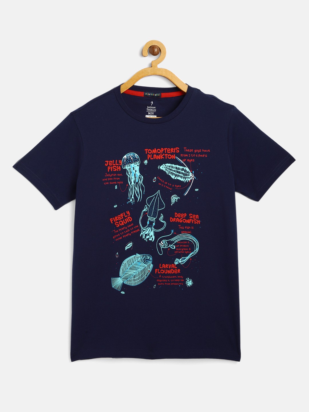 

Indian Terrain Boys Navy Blue Printed Pure Cotton T-shirt
