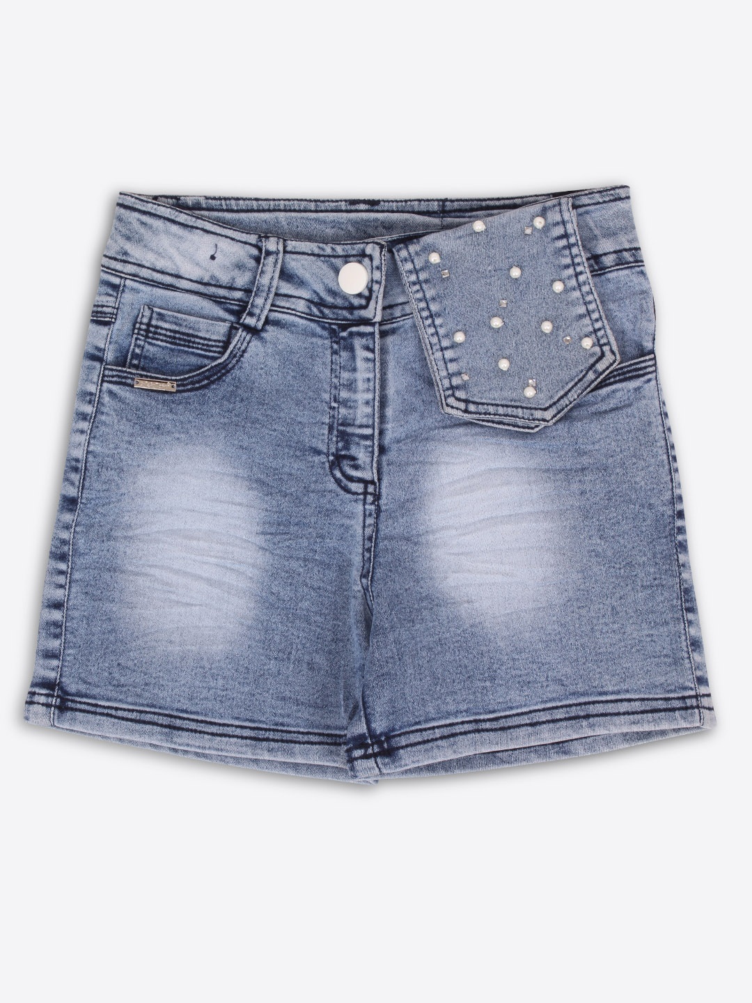 

CUTECUMBER Girls Blue Washed Regular Fit Denim Shorts