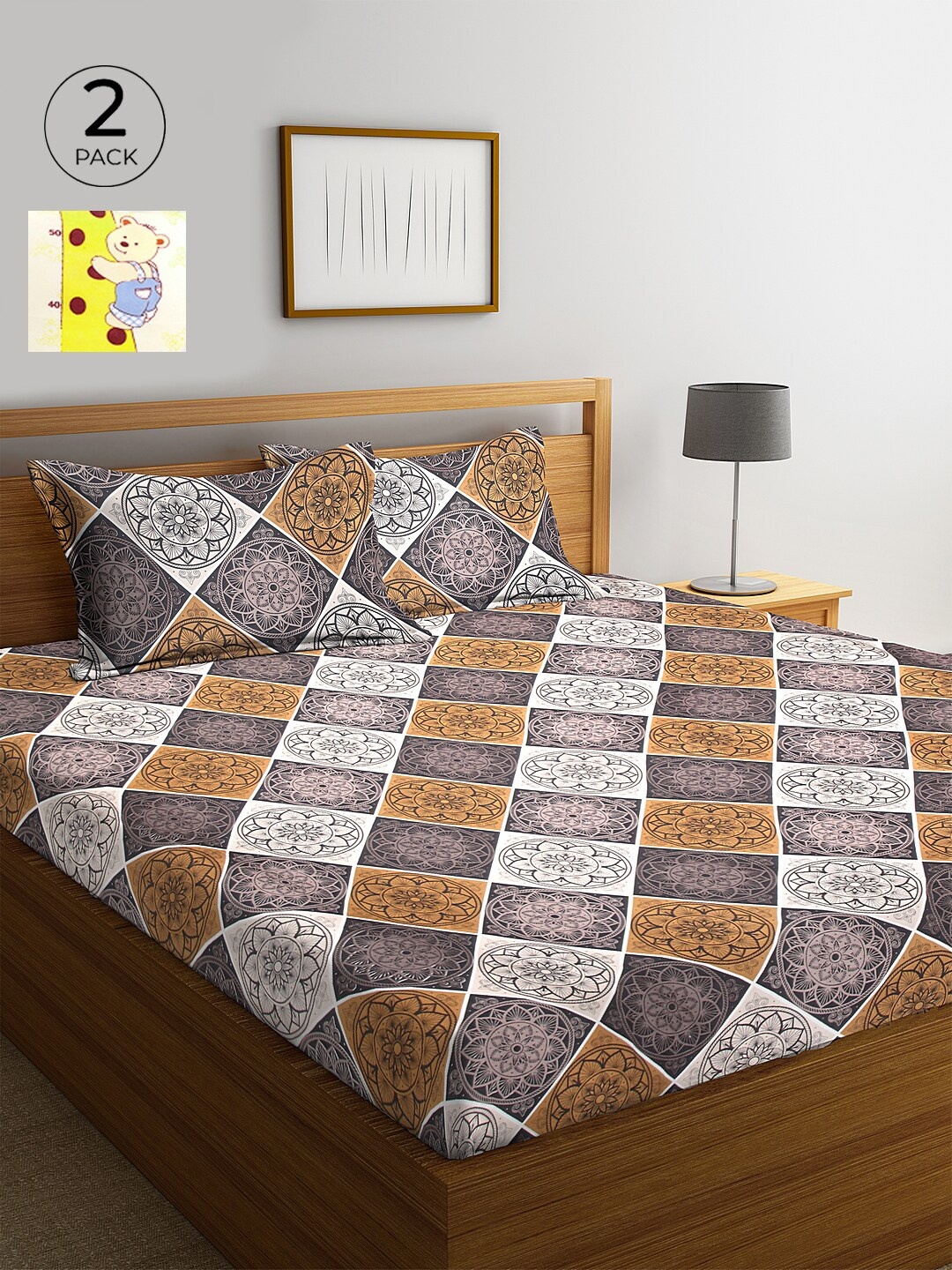 

KLOTTHE Black Ethnic Motifs 210 TC Cotton 2 King Bedsheets with 4 Pillow Covers