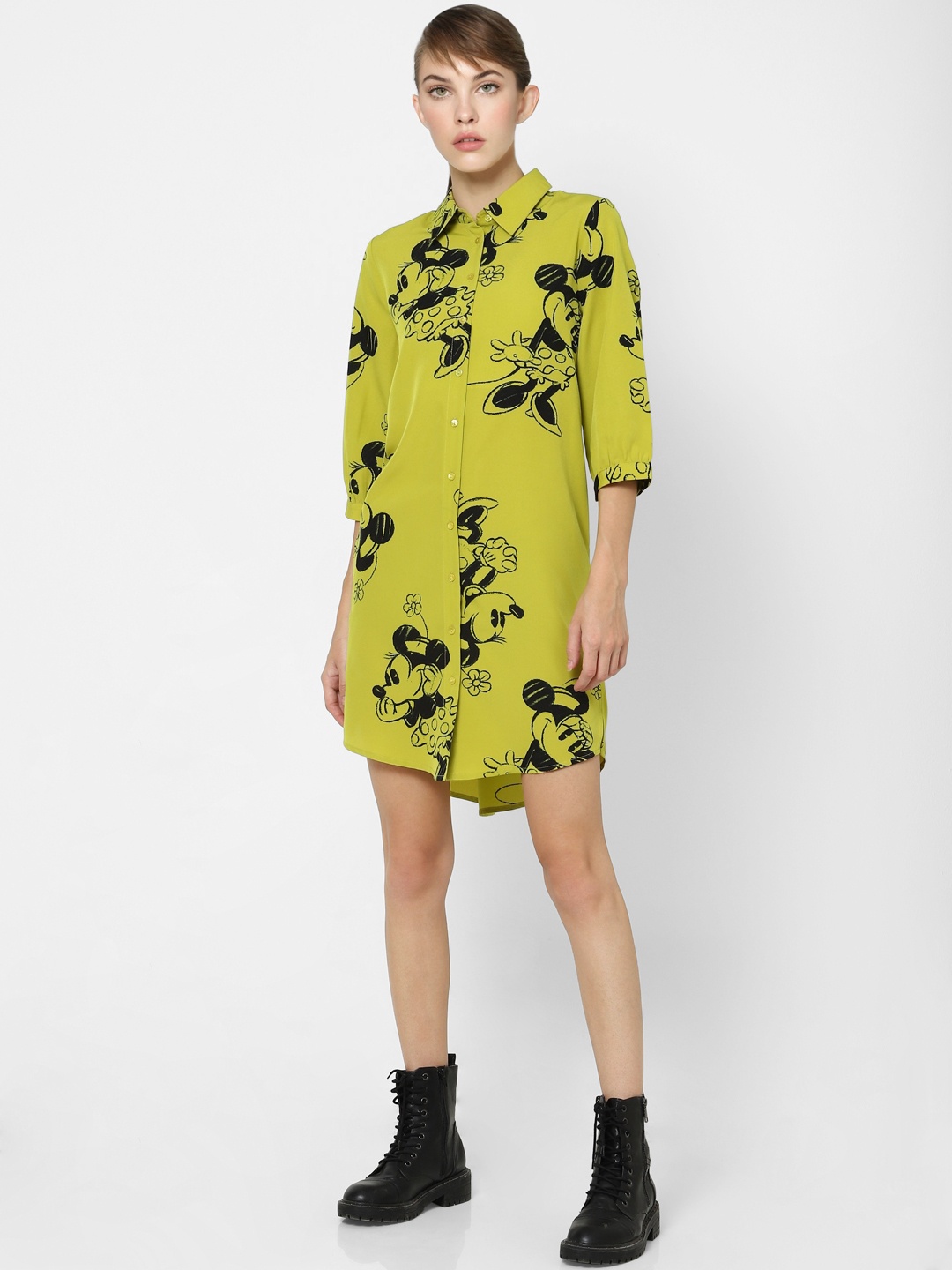 

ONLY Green & Black Mickey Mouse Printed Shirt Dress