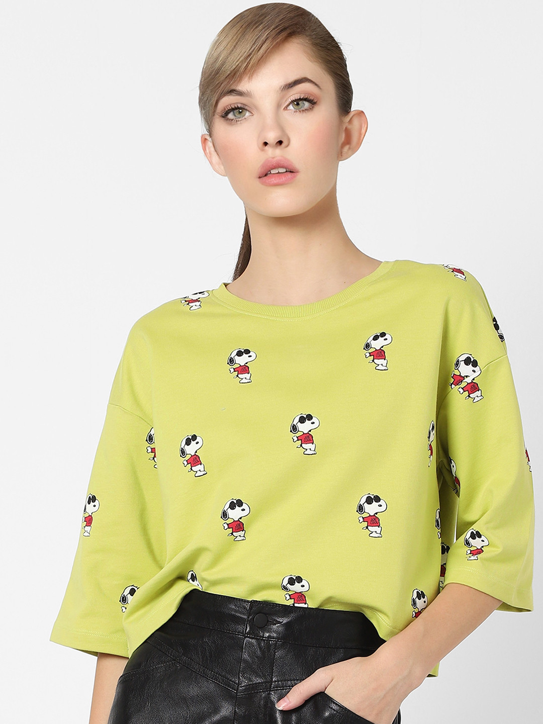 

ONLY Women Green & White Printed Boxy Sweatshirt