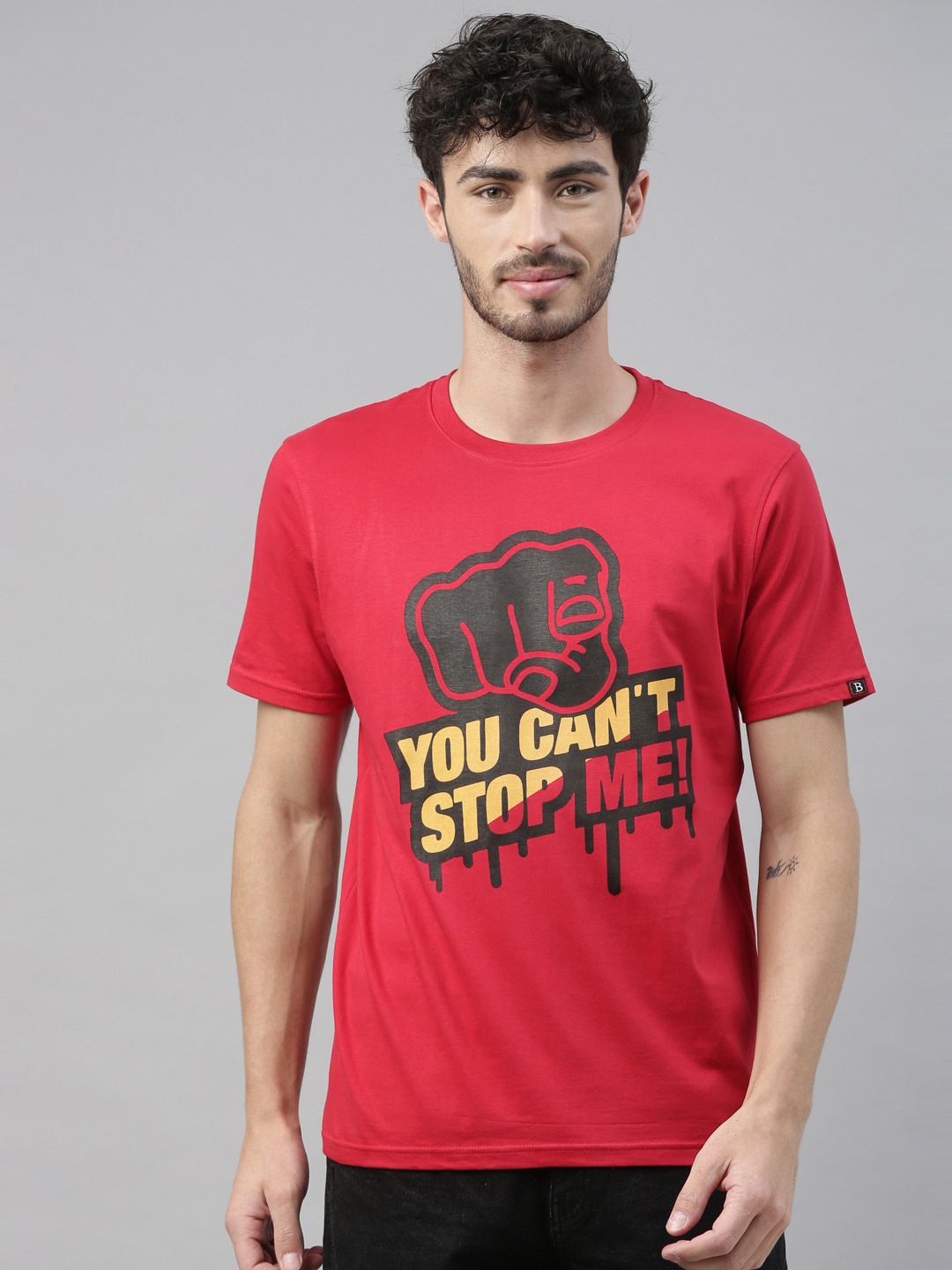 

Bushirt Men Red & Black You Can't Stop Me Printed T-shirt