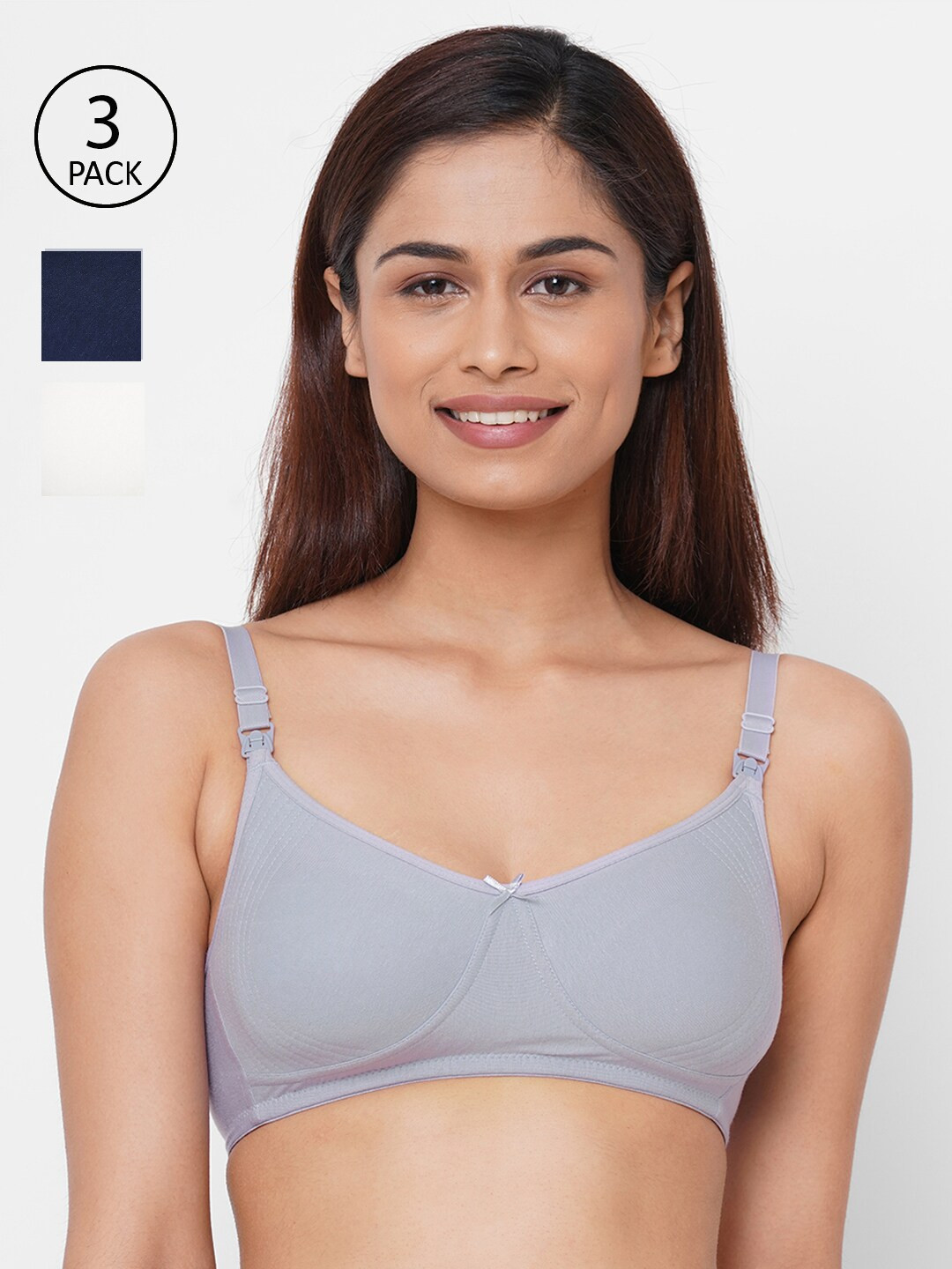 

Inner Sense Navy Blue & Lavender Solid Non-Wired Non Padded Maternity Bra IMB005D_5E_5F