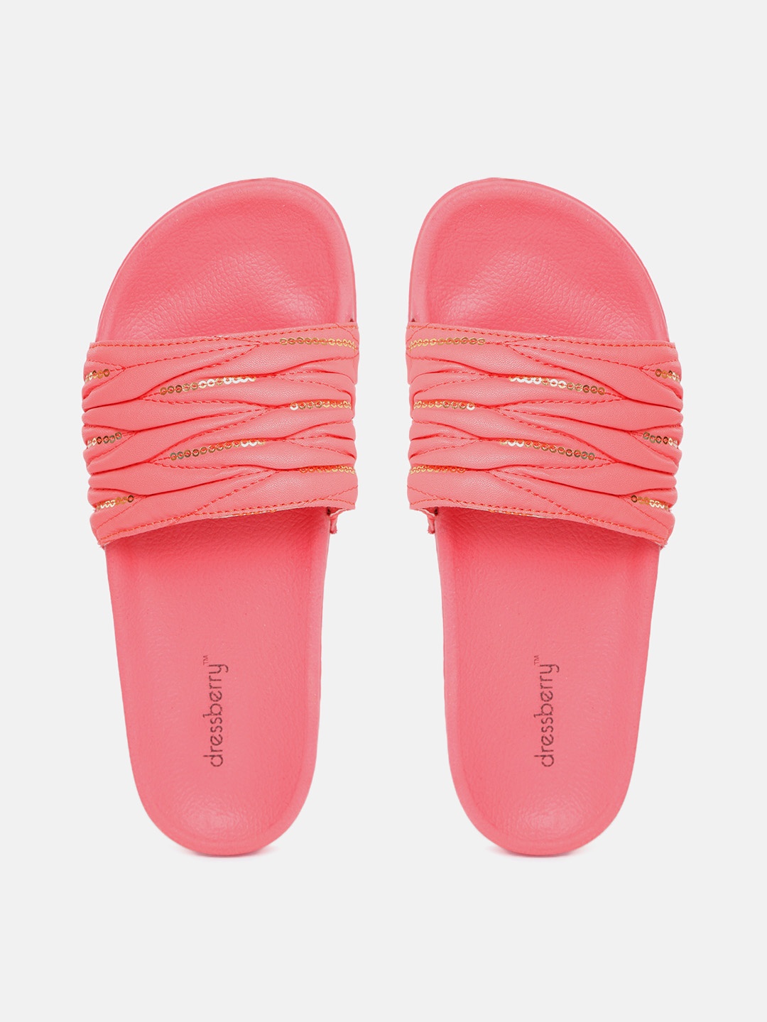 

DressBerry Women Coral Pink Quilted & Sequinned Sliders