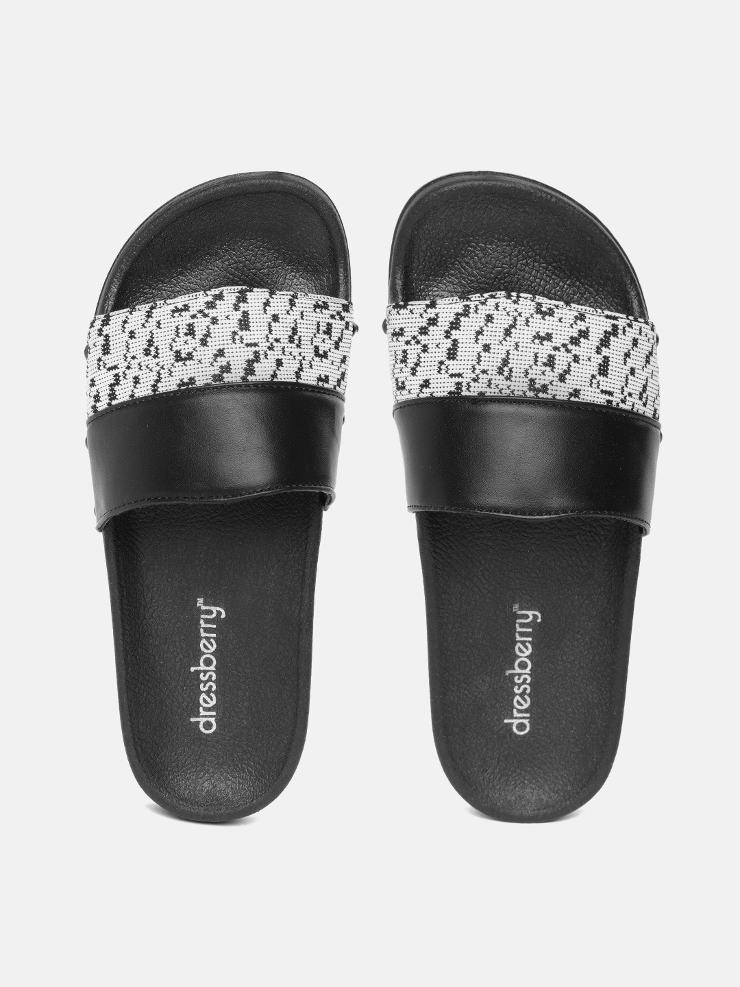 

DressBerry Women Black & White Printed Sliders