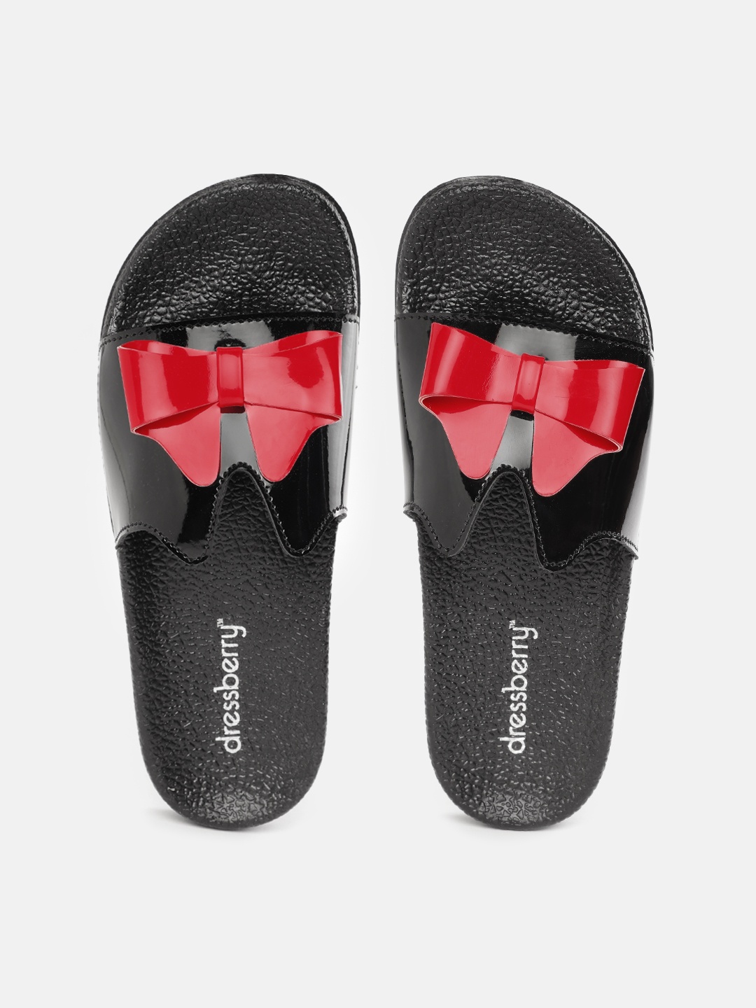 

DressBerry Women Black & Red Solid Flip Flops with Bow Detail