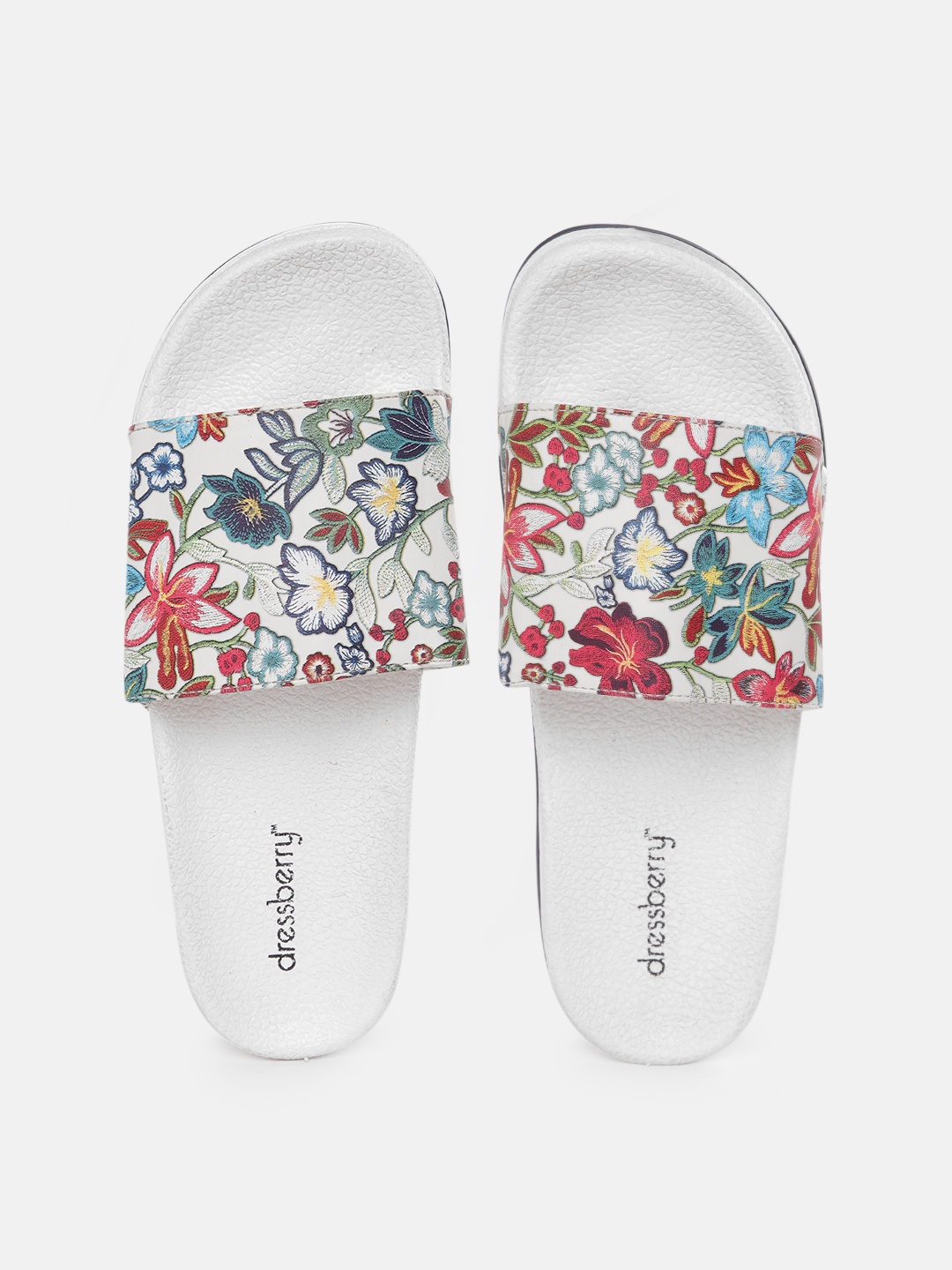 

DressBerry Women White & Red Floral Printed Sliders