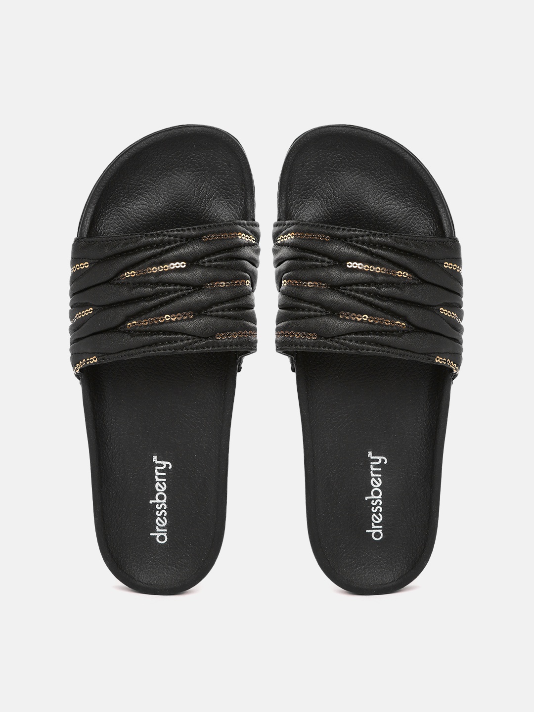 

DressBerry Women Black & Gold-Toned Sequinned & Quilted Sliders