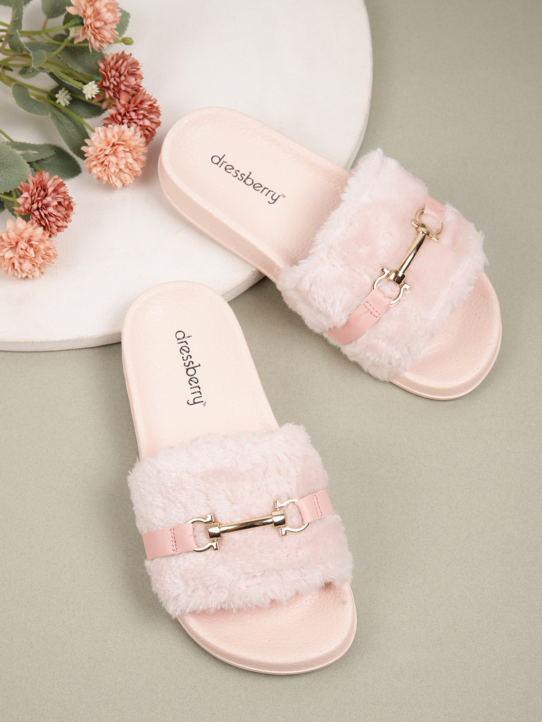 

DressBerry Women Pink Embellished Rubber Sliders