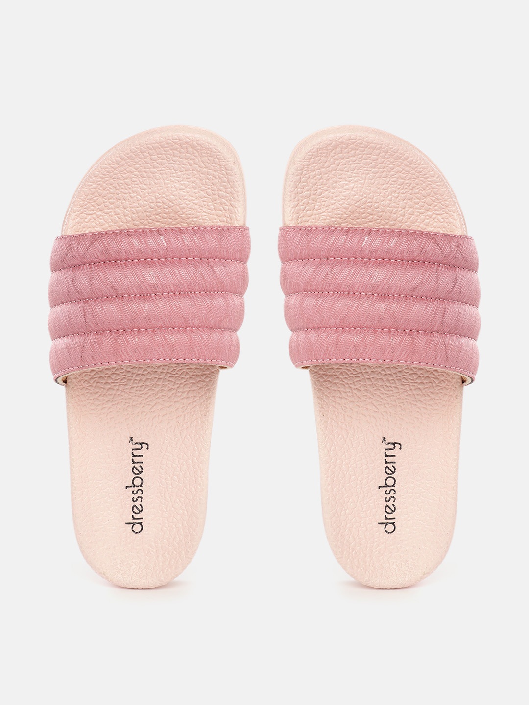 

DressBerry Women Pink & Peach-Coloured Striped Puffy Sliders