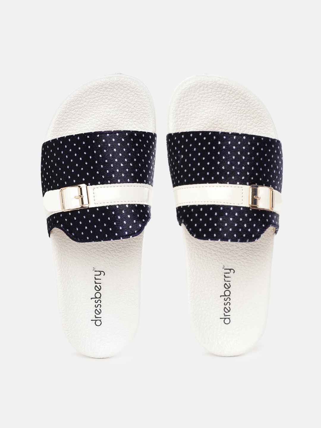 

DressBerry Women Navy Blue & White Ditsy Polka Dot Print Flip Flops with Buckles