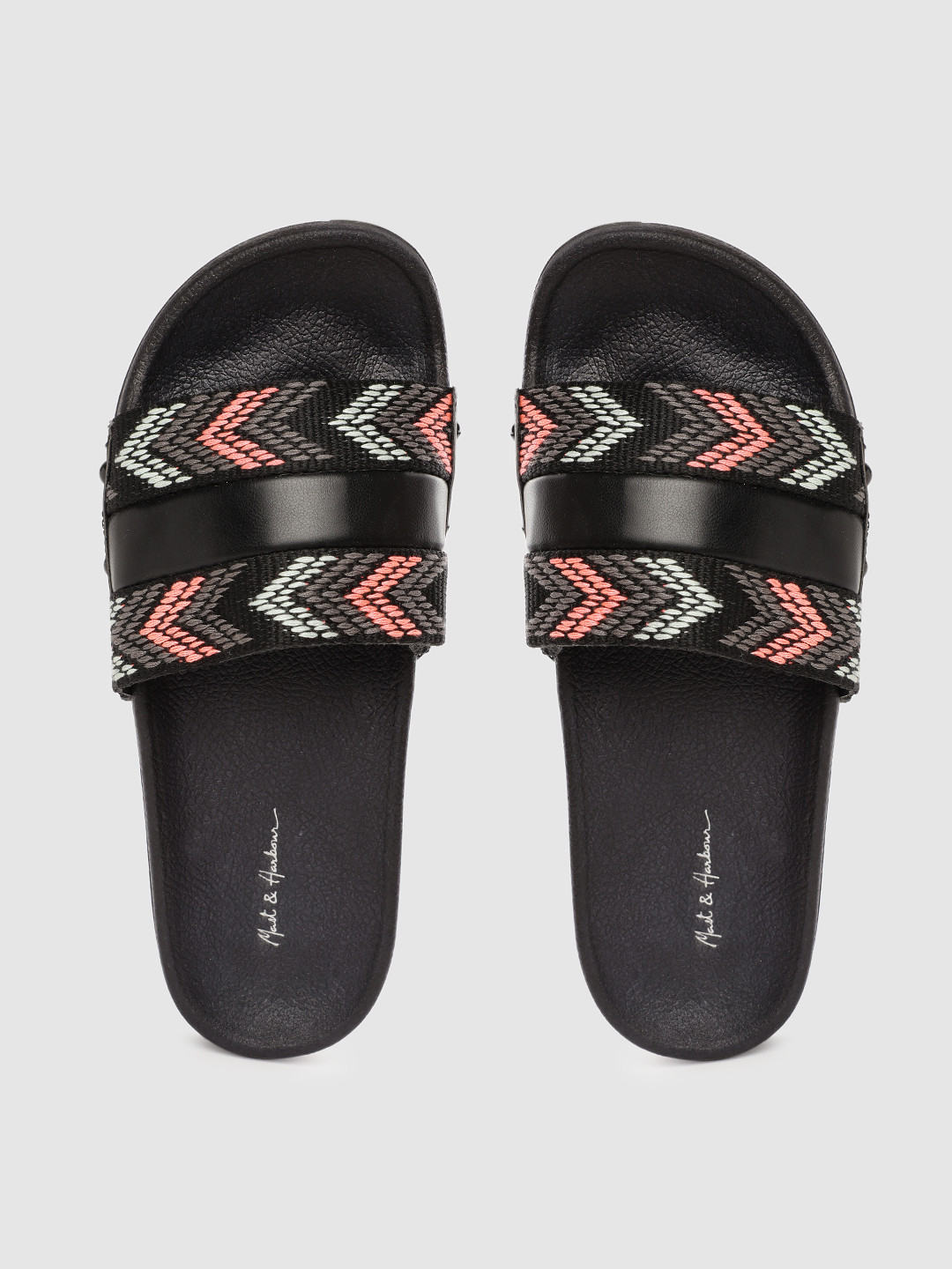 

Mast & Harbour Women Black & Grey Woven Design Sliders