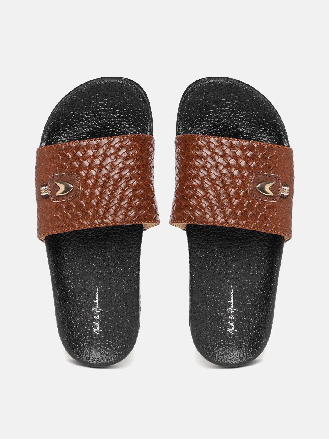 

Mast & Harbour Women Coffee Brown & Black Basket Weave Textured Sliders