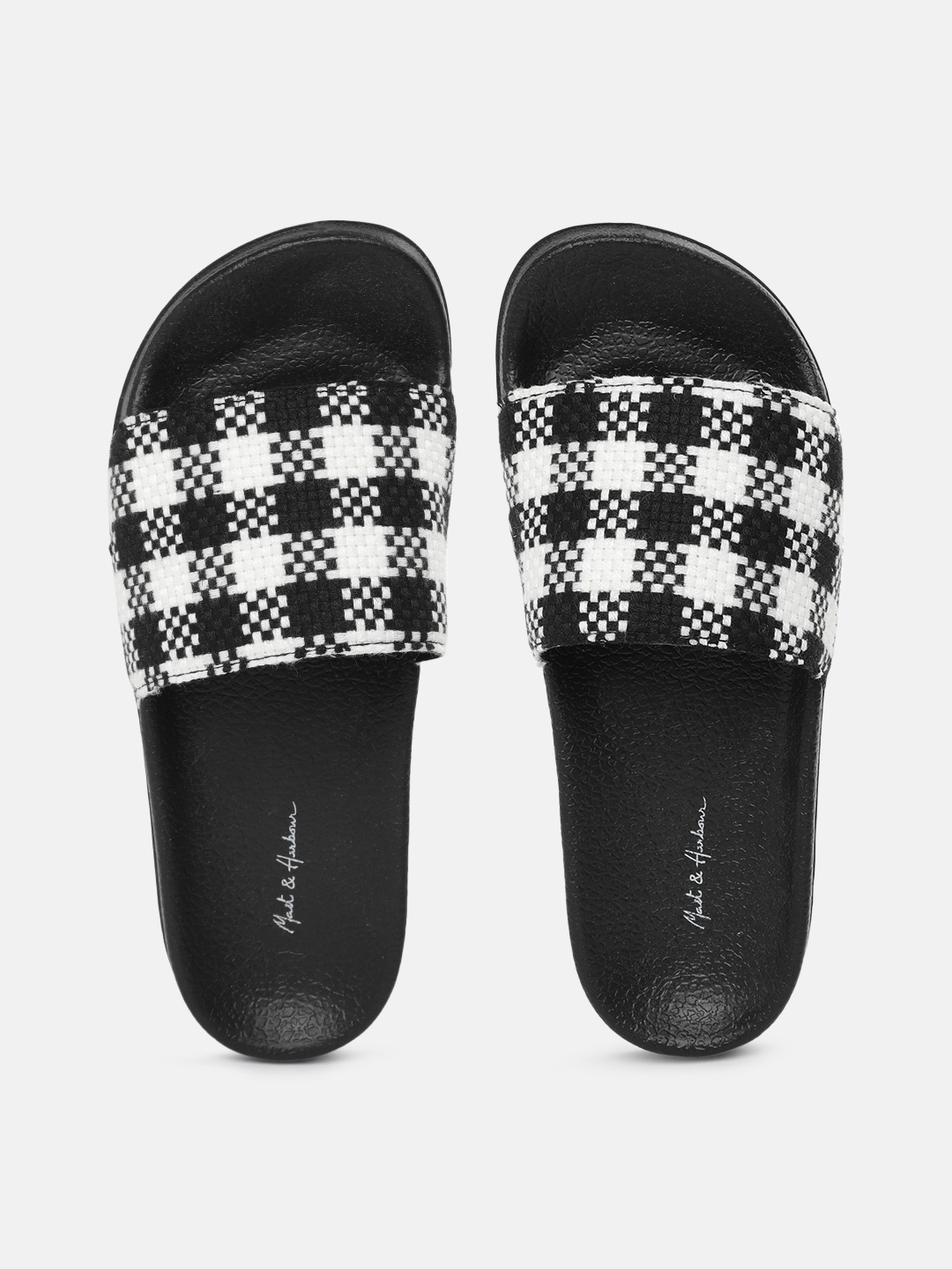 

Mast & Harbour Women Black & White Checked Sliders