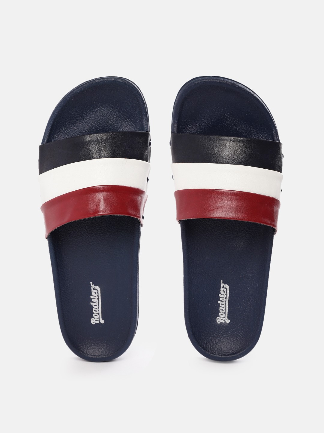 

Roadster Women Navy Blue & White Striped Sliders