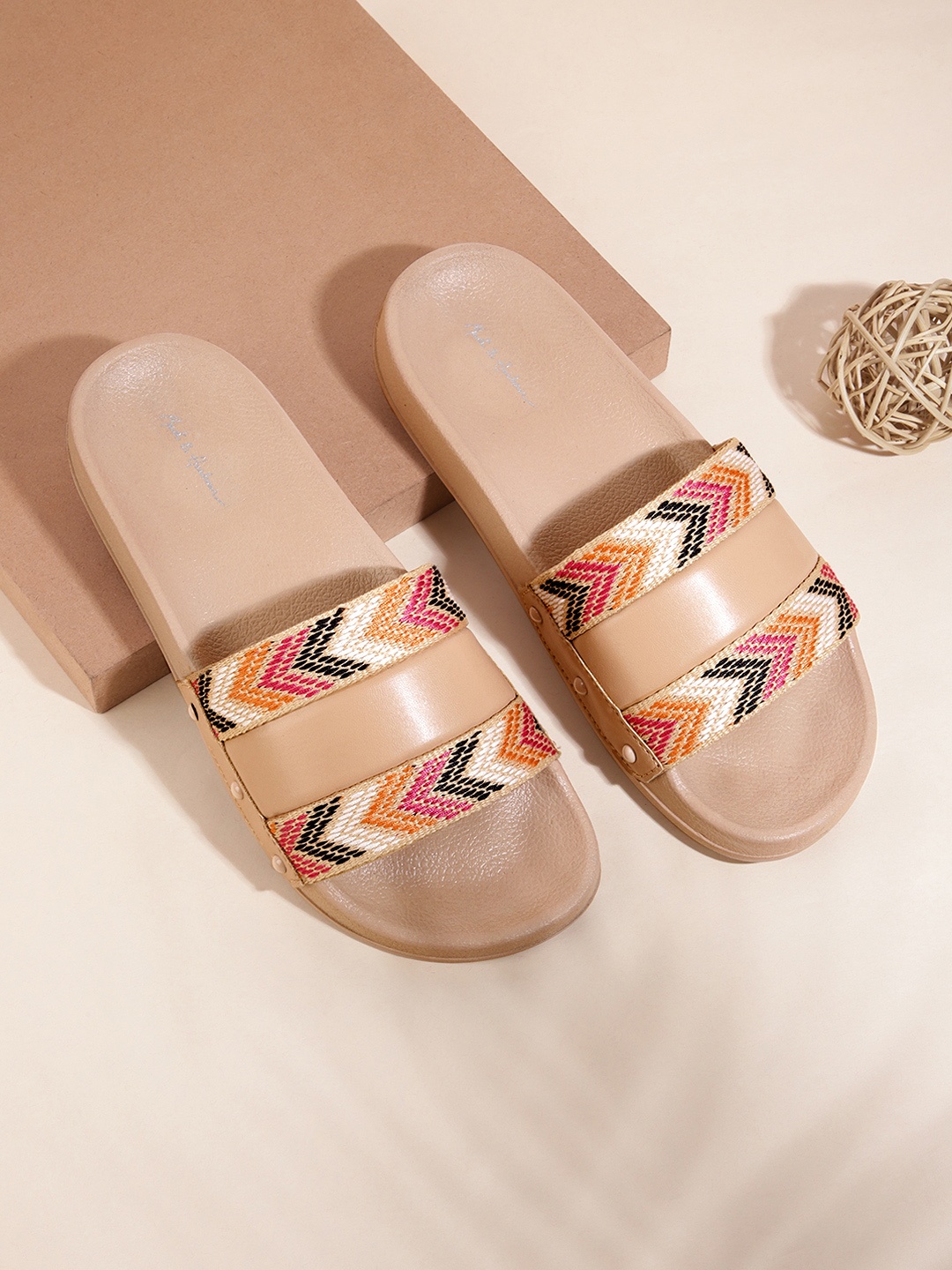 

Mast & Harbour Women Beige Embroidered Sliders