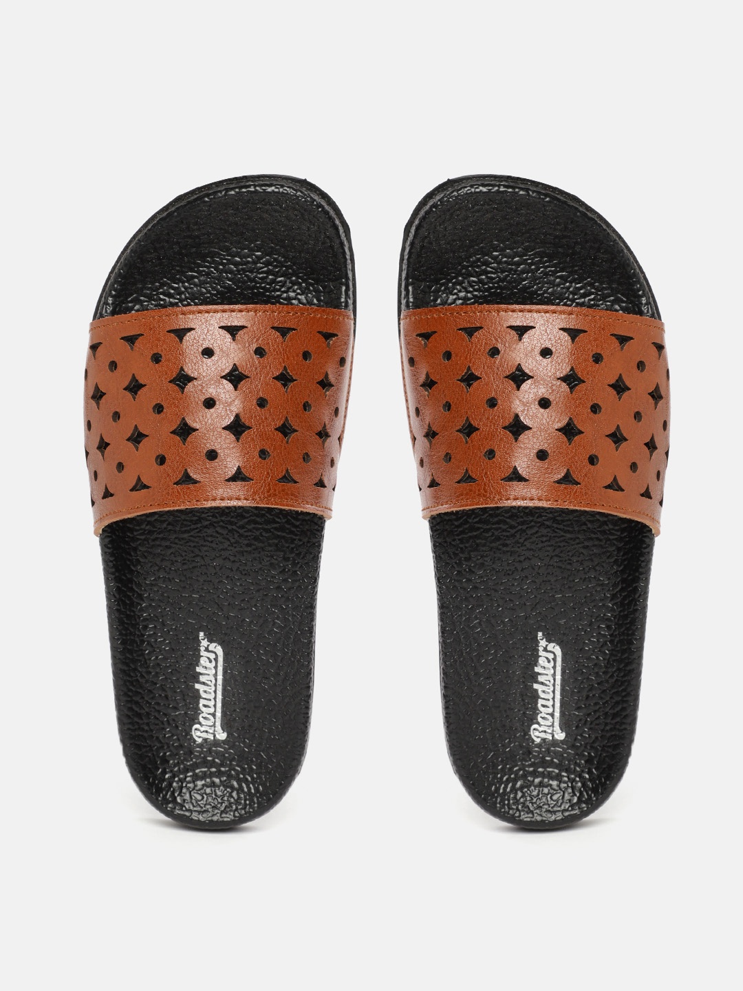 

Roadster Women Tan Brown Laser Cut Sliders