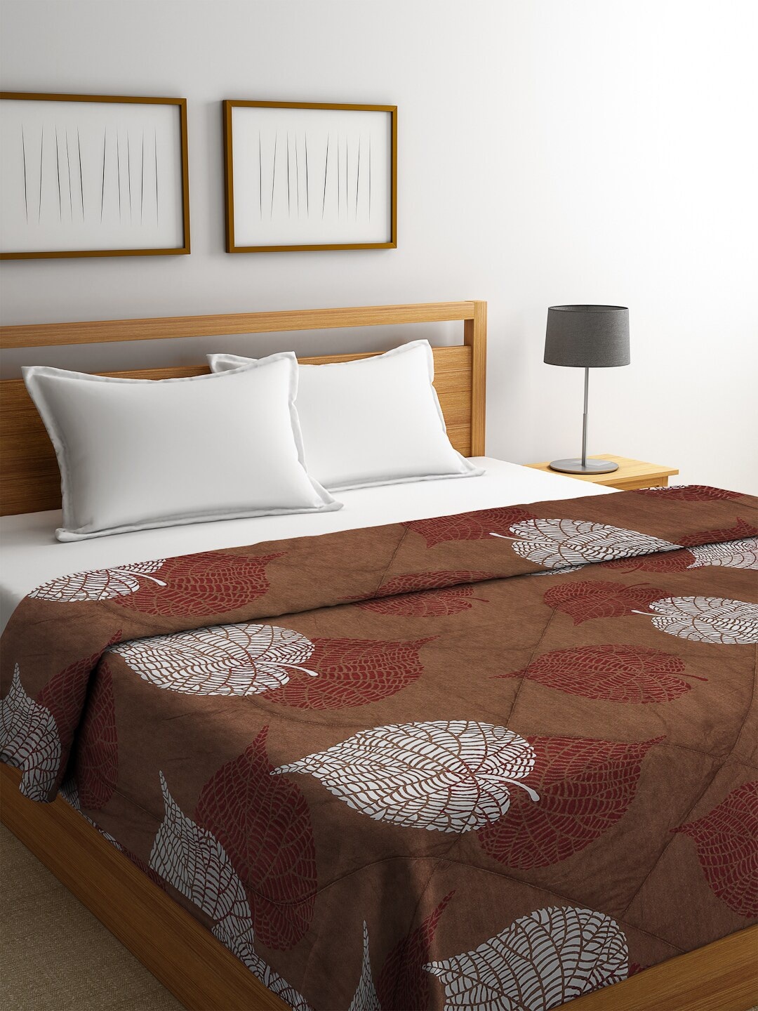 

KLOTTHE Brown & White Floral AC Room 553 GSM Double Bed Comforter