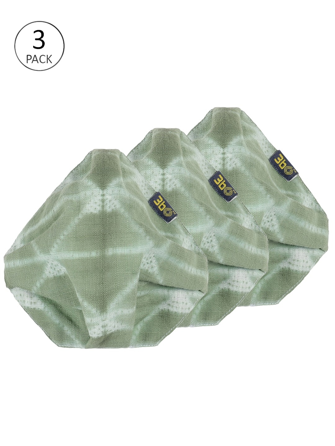 

3BO Women Pack Of 3 Green & White Shibori Print 3-Ply Reusable Cloth Masks