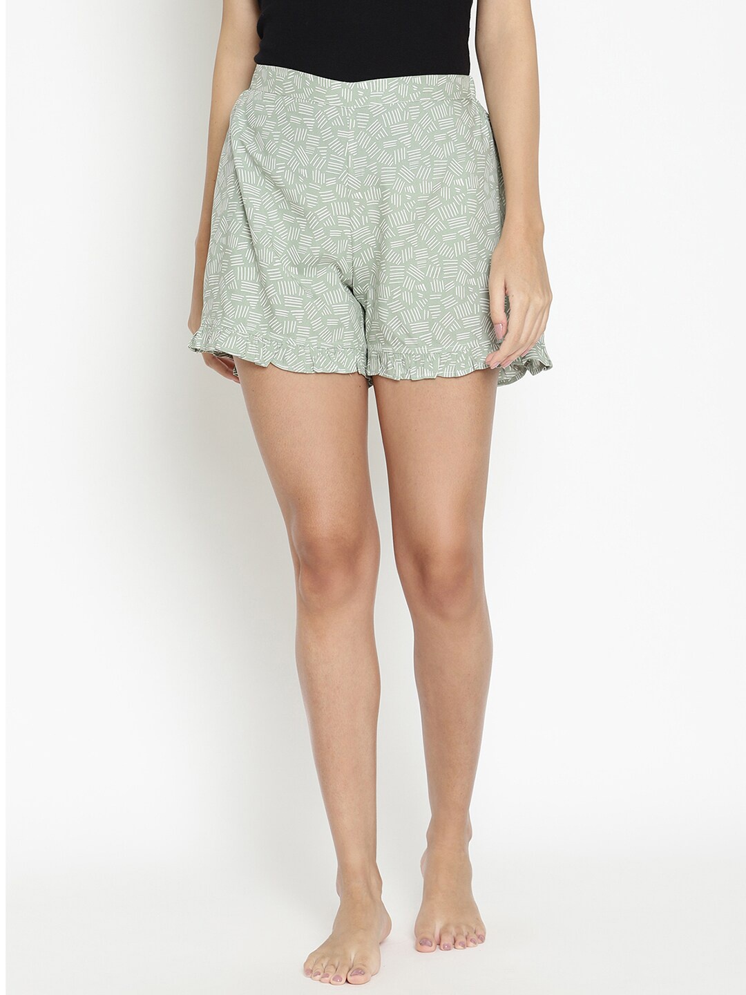 

COASTLAND Women Green & White Printed Lounge Shorts